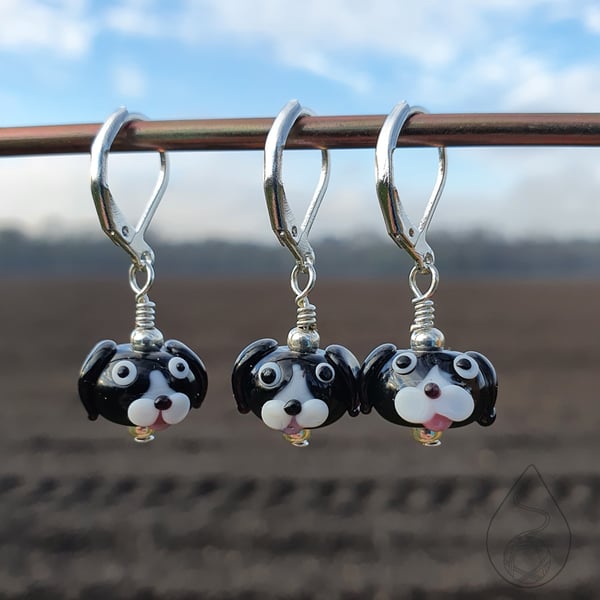 Tiny Glass Dog Stitch Marker - Border Collie Sheepdog