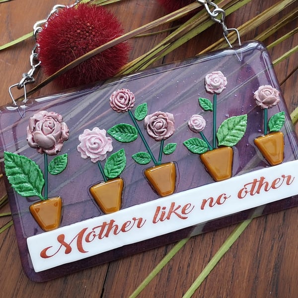 Handmade Fused Glass 'Mother Like No Other' Hanging Picture Decoration