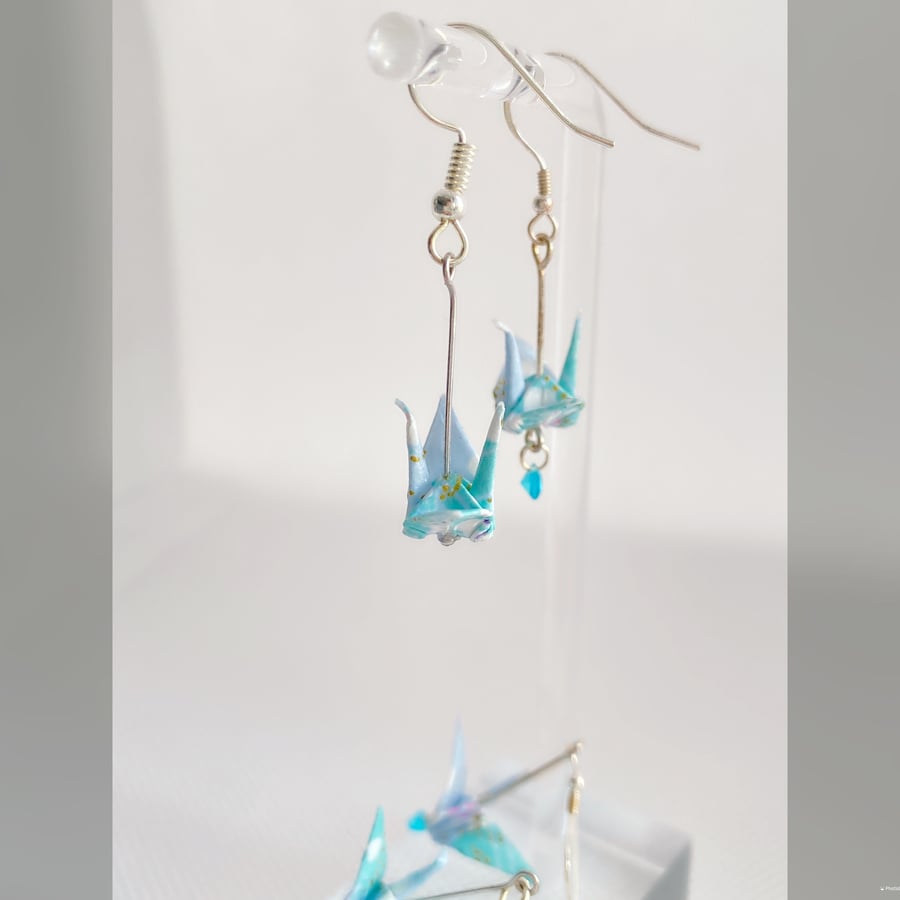 Origami Crane Earrings, Paper Crane Earrings, Paper Bird Earrings, Free UK Post