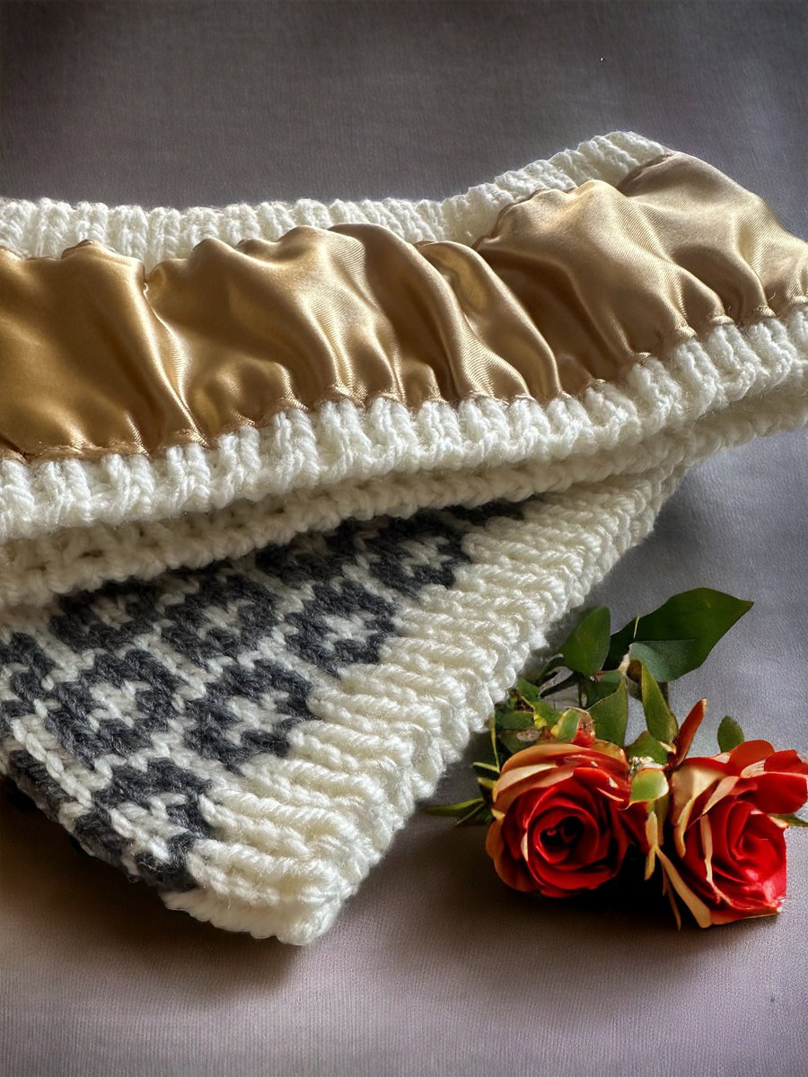 Fair Isle Ear Warmer , Satin Lined Headband