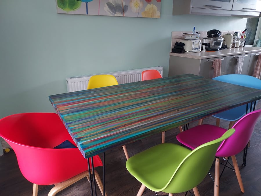 Coastal Dining Table in Ocean Sunset Inspired Colours Artisan Painted 