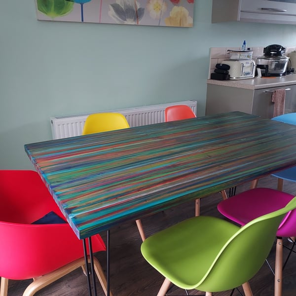 Coastal Dining Table in Ocean Sunset Inspired Colours Artisan Painted 