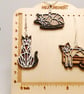 Mismatched Wooden Cat-In-A-Box Earrings with Sterling Silver Hooks Geometric Cat - Image 3