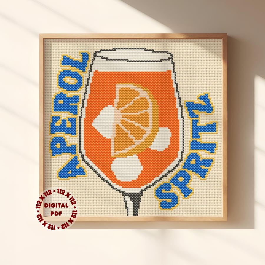 Aperol Spritz Cross Stitch Pattern (Needlepoint Compatible), Instant Access PDF