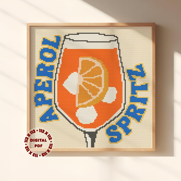 Aperol Spritz Cross Stitch Pattern (Needlepoint Compatible), Instant Access PDF