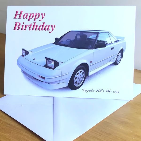 Toyota MR2 Mk1 1989 (White) - Birthday, Anniversary, Retirement or Plain Card