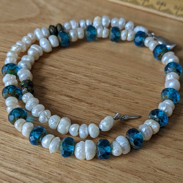 The Rock Pool Necklace - Vintage freshwater pearl and fire polished Czech glass