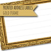 Printed self-adhesive address labels, gold picture frame, letter writing