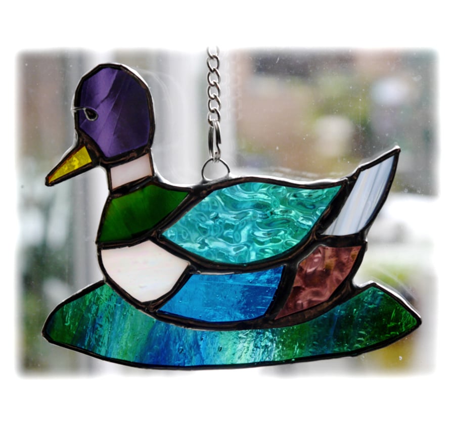 SOLD Duck Suncatcher Stained Glass Mallard Quack  021