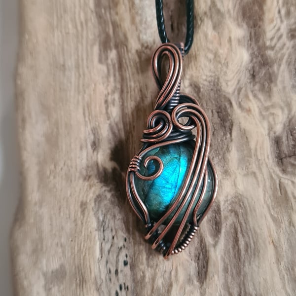 Natural Blue Labradorite & Copper Pendant Necklace Gift Crystal Jewellery