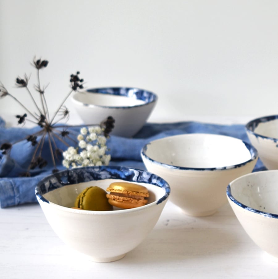 blue and white blank bowl - handmade pottery