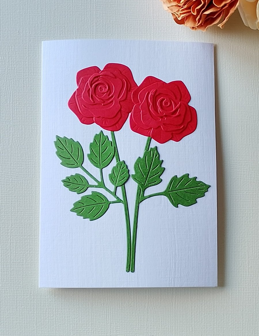 Red Roses - Flower Shop Moments, Blank Handmade Floral Card 