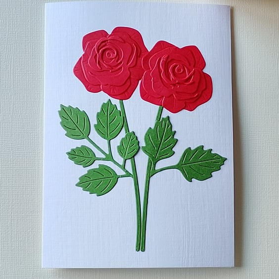 Red Paper Roses - Flower Shop Moments, Blank Handmade Floral Card 