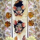 Playful Mice Mouse - Hand Crafted Decoupage Greeting Card - Blank (3788)