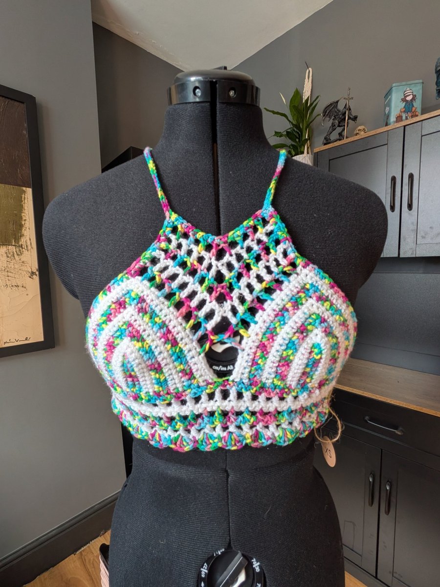 XS handmade crochet halter neck bralette top adjustable 