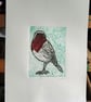 Robin One-Off Hand Pulled Collagraph Print with Red Chine Colle - Image 4