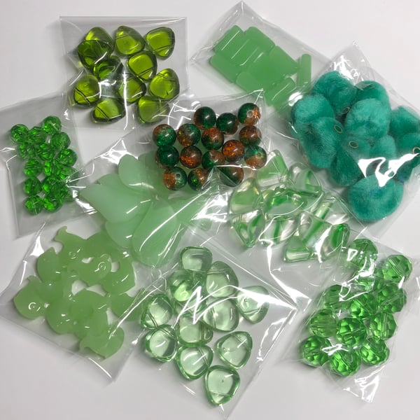 Ten green packs jewellery making beads