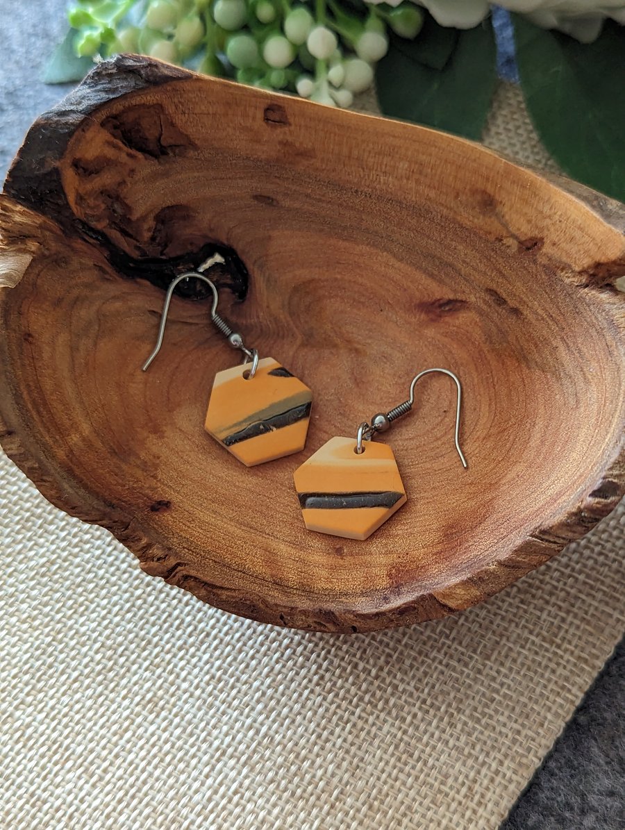 Tiger Stripe Hexagon Earrings 