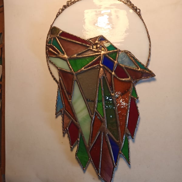 Stained glass Wolf sun catcher hanging decoration