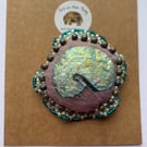 Handmade and hand painted fabric pin brooches with Pearl Nautilus design 