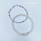 Mixed Seed Bead Bracelet And Fresh Water Pearl Statement Set Of 2
