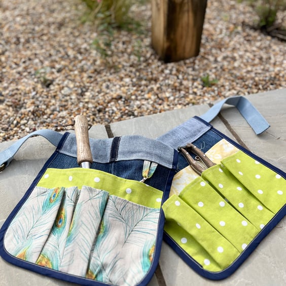 Reclaimed denim tool pouches gardening belt