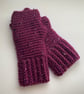 FINGERLESS MITTS , gloves '  Valley Tweed '. Merino Wool blend. Purple . - Image 5
