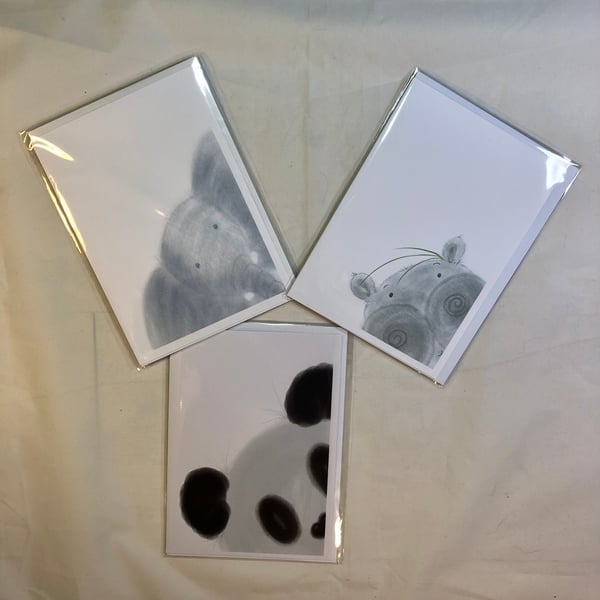Elephant, Panda & Hippo Blank Card, Selection 