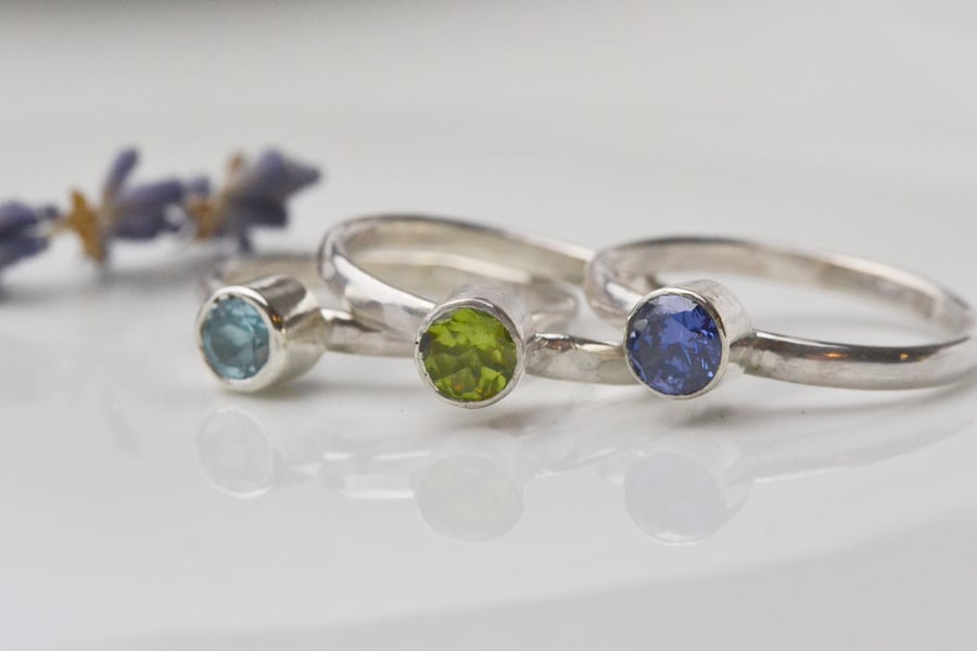Birthstone stacking ring with 5mm faceted round birthstone 