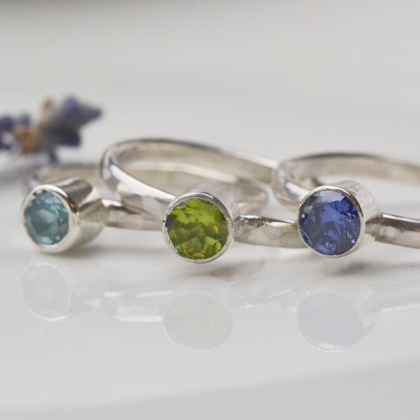 Birthstone stacking ring with 5mm faceted round birthstone 