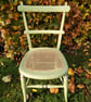 Antique chair in pale green chalk paint, re-caned seat, upcycled - Image 4
