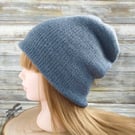 Classic Knitted Beanie, Grey Slouchy Hat, Double Layered Knitted Hat