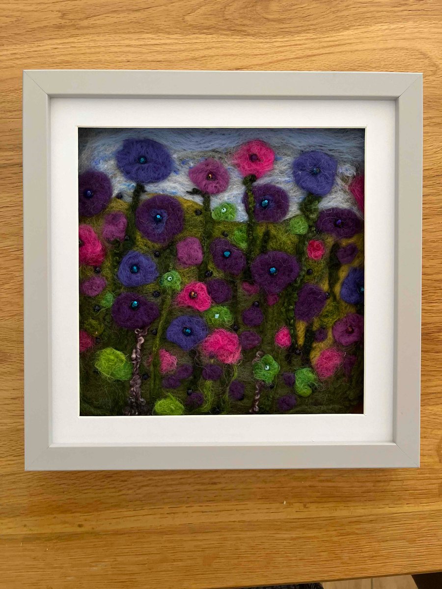 Flower-felted picture-contemporary artwork-colourful flower-wall art-home decor