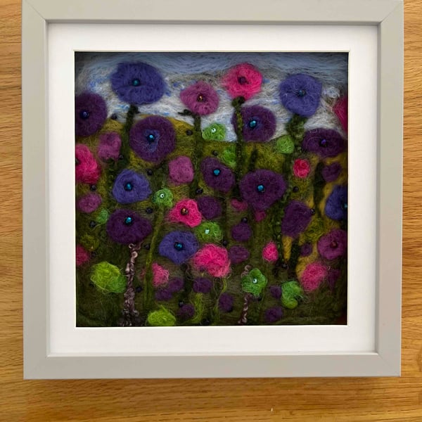 Flower-felted picture-contemporary artwork-colourful flower-wall art-home decor
