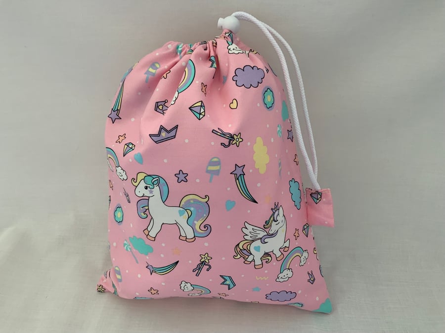 Children's Drawstring Wash Bag, Toiletry Bag, Sponge Bag, Waterproof, Unicorn