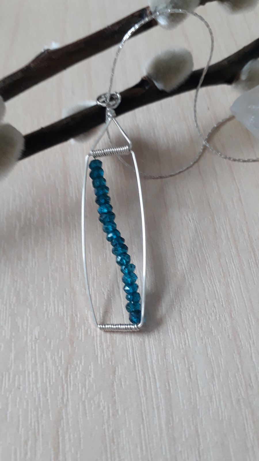 Geometric Sterling Silver Pendant with Apatite Beads on a Silver Necklace