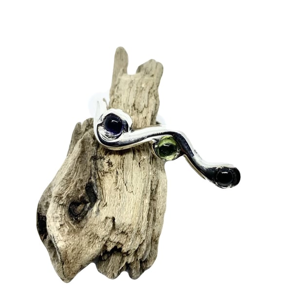 Gemstones ring double finger adjustable in sterling silver 925