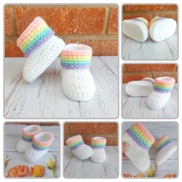 Rainbow Crochet Baby Booties, Newborn Baby Shower Gift Idea