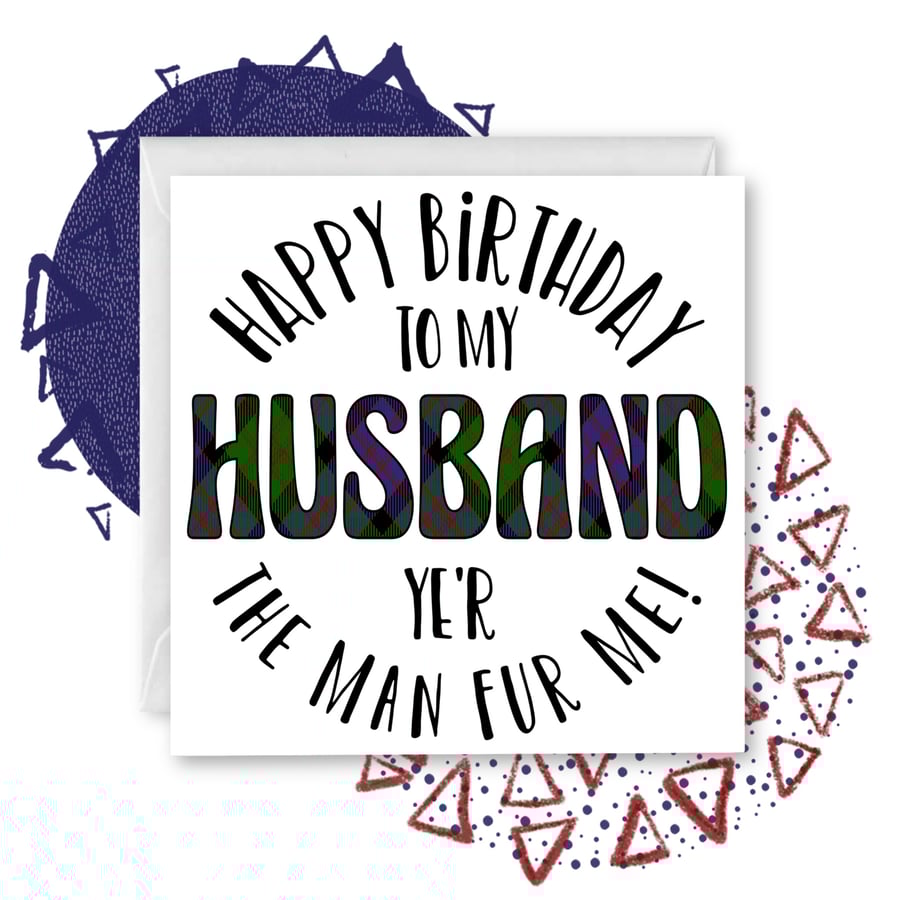 Happy Birthday Husband Tartan Doric Greetings Card