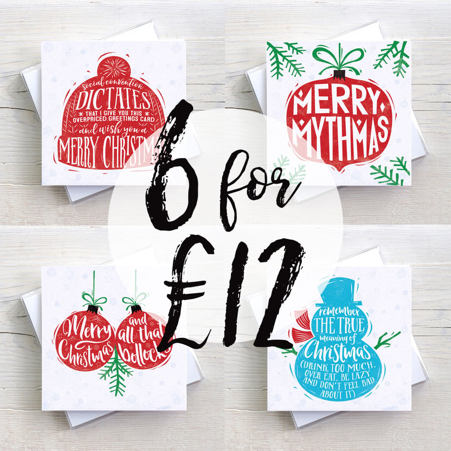 Pack of 6 Funny Alternative Christmas cards