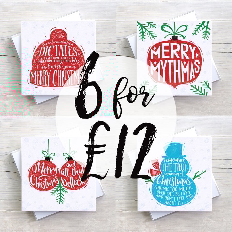 Pack of 6 Funny Alternative Christmas cards Folksy