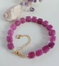 Handmade Pink Square Bead Bracelet, Toned Quartz Gemstone Jewellery for Women 