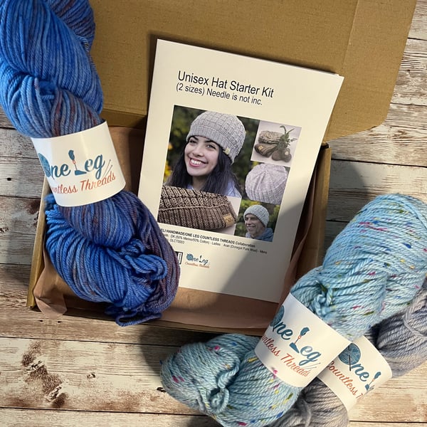 Hat knitting kit with one skein of hand dyed yarn