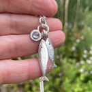 Sterling silver and blue topaz fish pendant with optional chain