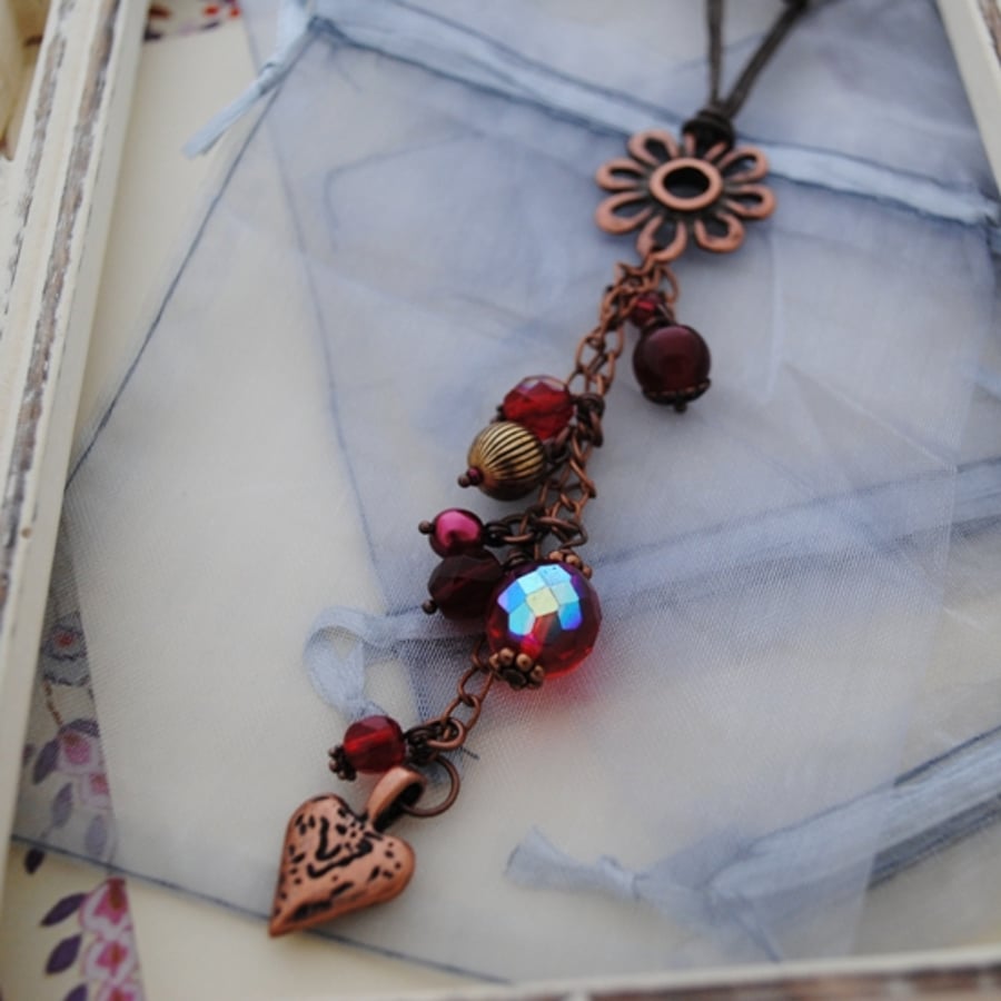Red Copper Daisy Necklace