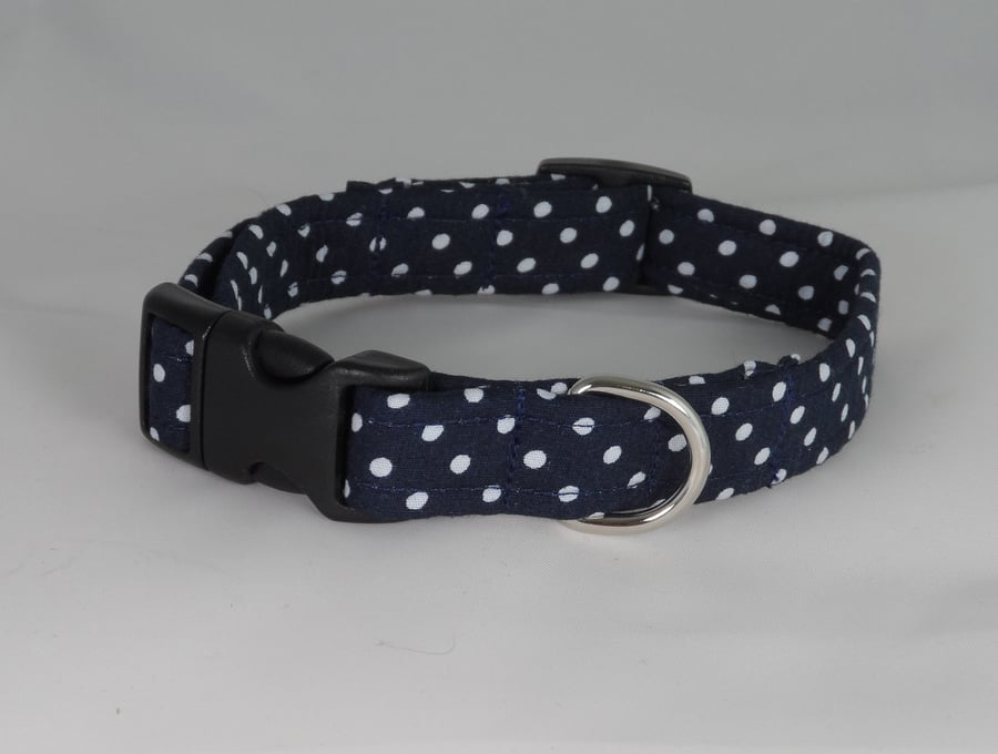 Handmade Summer Fabric Dog Collar - Navy Polka Dot