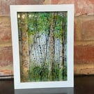 Fused glass birch trees framed picture