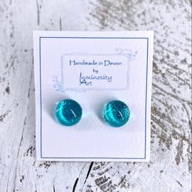 Turquoise Glass and Silver Stud Earrings