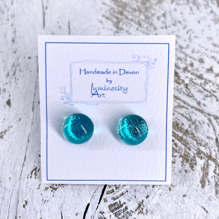 Turquoise Glass and Silver Stud Earrings