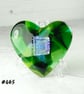 Fused glass green heart pocket hug with stand 5x4.5cm, handcrafted (465)